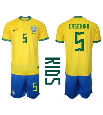 Brasilien Casemiro #5 Hemmakläder Barn VM 2022 Kortärmad (+ Korta byxor)